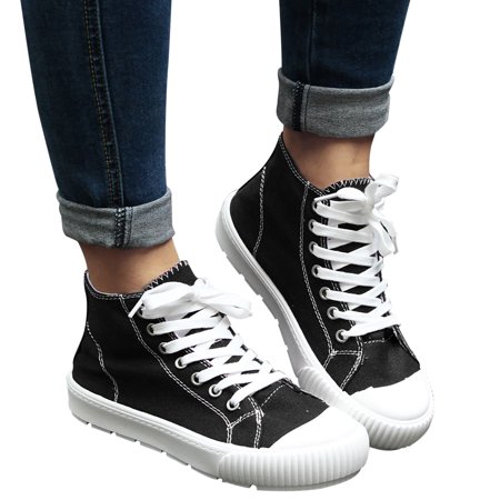 

JINMGG Sneakers for Women Plus Clearance Fashion High-cut Canvas Shoes Solid Lazy Version Student Casual Thick-Soled Shoes Black 42