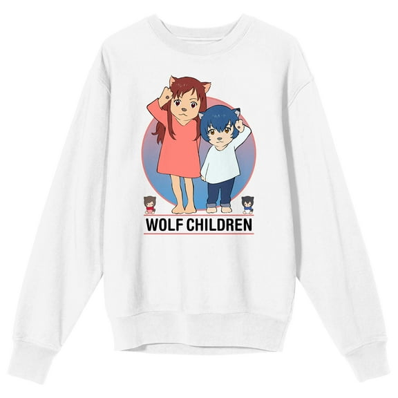 Wolf Children Yuki and Ame Character Art Adult White Crew Neck Sweatshirt-Medium