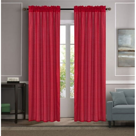 1PC HOLLYWOOD RED Faux Linen Rod Pocket Window Curtain Panel 55 inch wide x 84 inch long