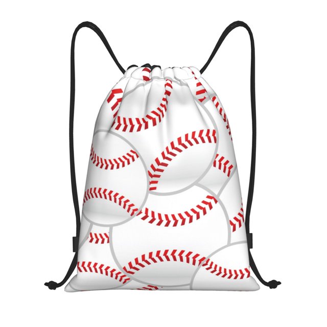 Saiise Baseballs Pattern Sports Drawstring Backpack - String Swim Gym Bag with Wet Proof Pocket for Women&Men-Medium