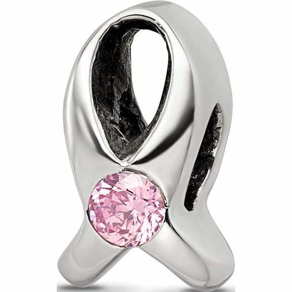 Sterling Silver Reflections Ribbon With Pink Cz Bead (11.7 X 5.62) Made In India -Jewelry By Sweet Pea