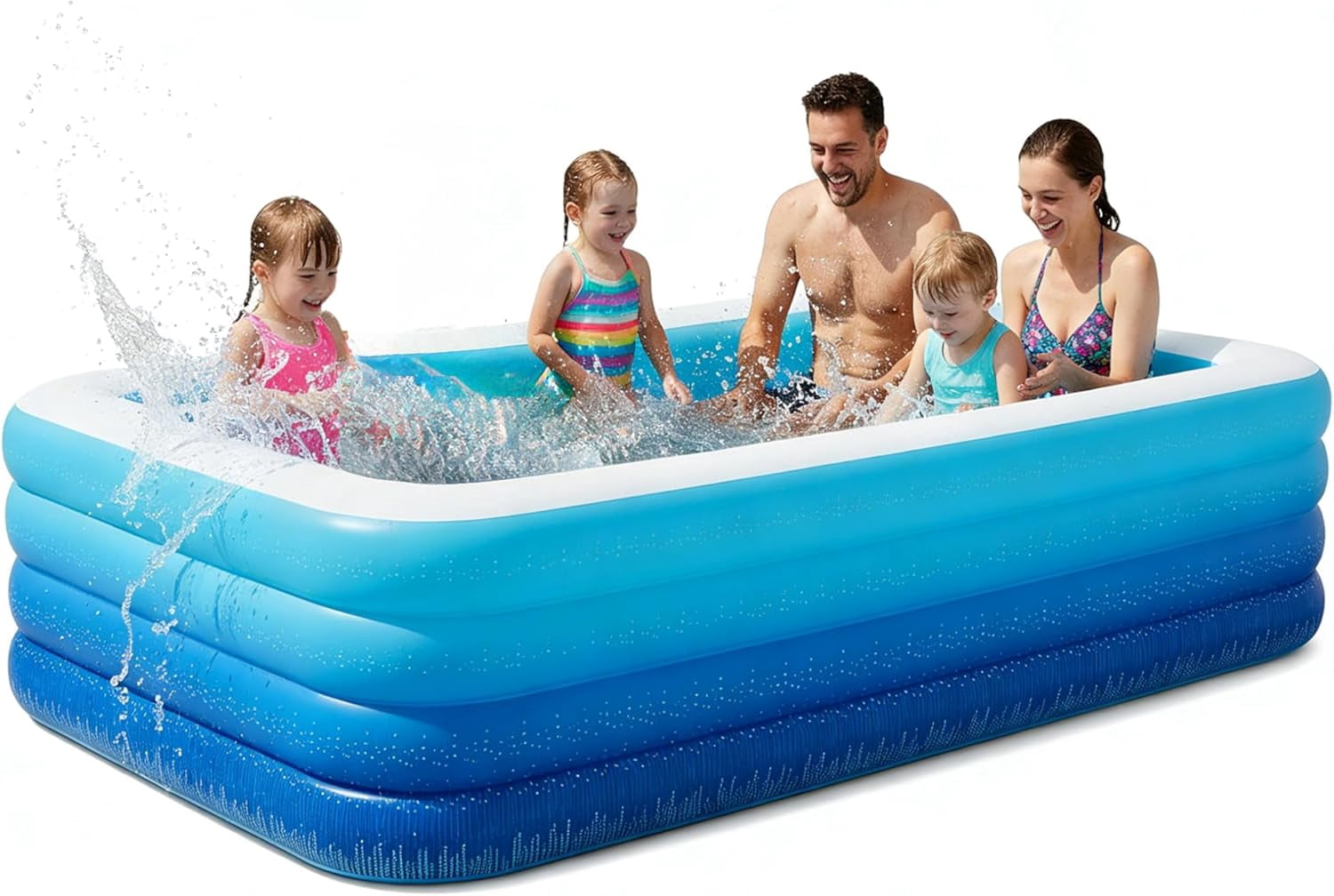 Inflatable Pool for Kids & Family, 4-Layer Thickened Blow Up Pool (Stronger Than 3-Layer), 0.32mm Heavy Duty PVC, Durable Swimming Pool for Adults, Kids & Pets Backyard Summer Blue