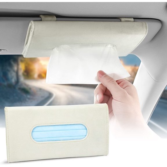 OTOSTAR Tissue Holder Box Mask Holder for Car, Soft Velvet Car Visor Tissue Holder Napkin Holder, Backseat Tissue Case Holder for Car, Vehicle (Beige)