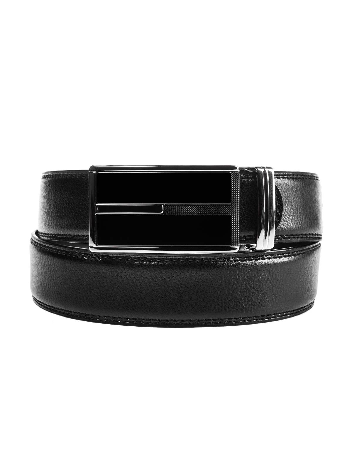 Luxury Men’s Leather Dress Belt With Sliding Ratchet Automatic Silver Buckle Hot