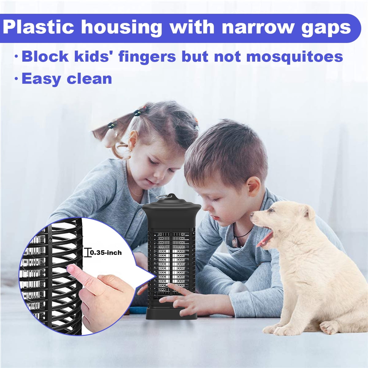 Gamexcel 4000V Bug Zapper, Corded Indoor/Outdoor Electric Insect Killer with Hanging Design, Square, Black