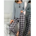 thumbnail image 5 of Fall/Winter Buttoned Bowknot Long-Sleeved Plaid Pants Home Set for Women, 5 of 7