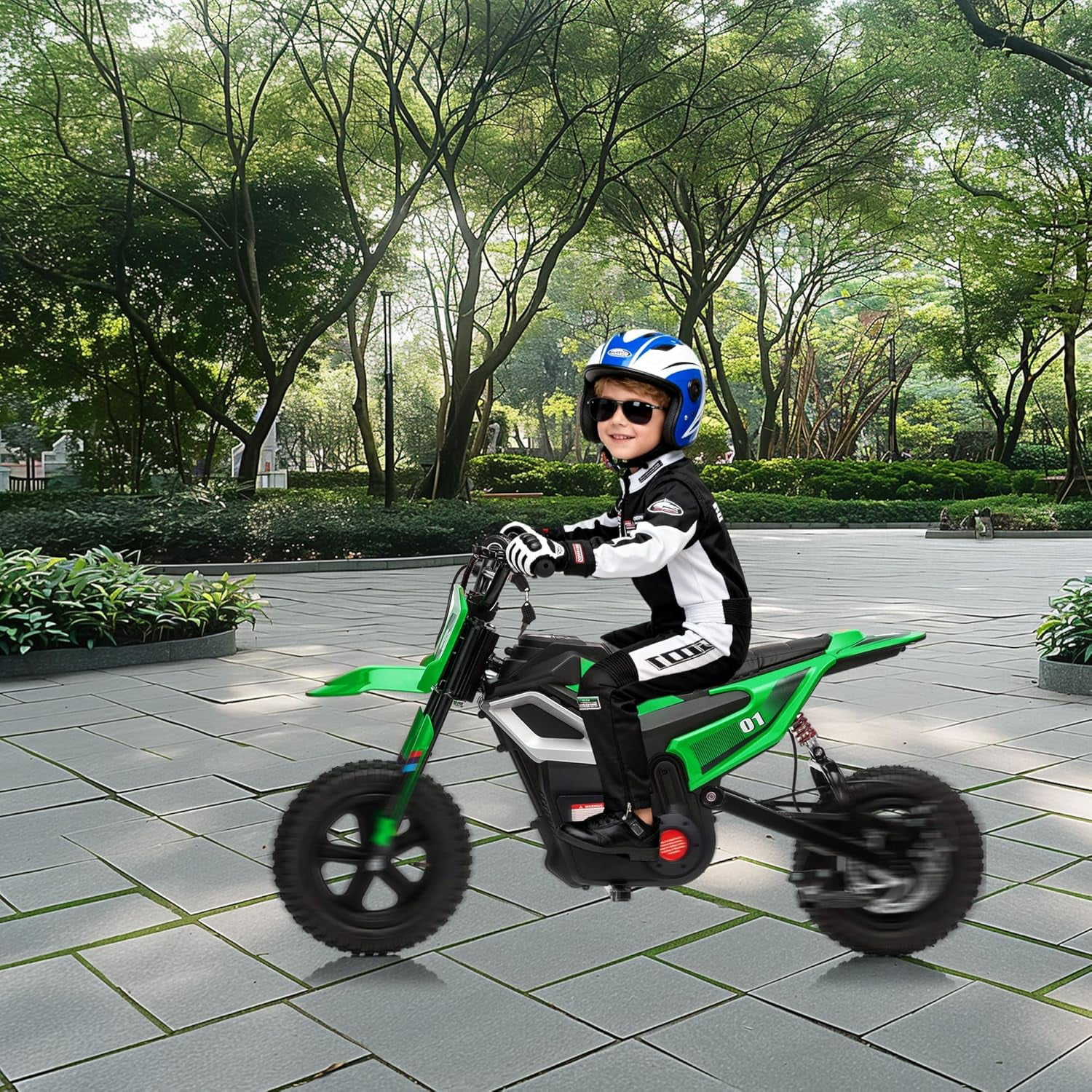 Rugerasy 24V Electric Dirt Bike,Ride on Motorcycle with Rear Wheel Suspension,12 Miles Range,Twist Grip Throttle,Rubber Tire,Birthday & Xmas Gifts,Green