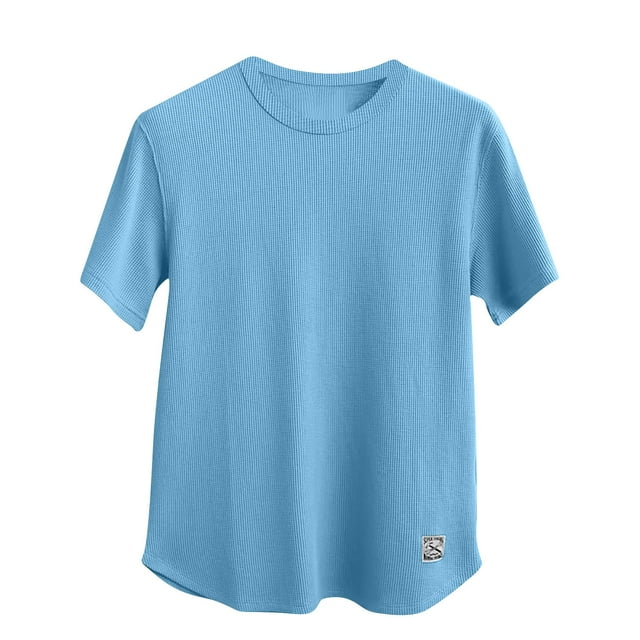YanHoo Men Casual T-Shirts Waffle Loose Short Sleeve Round Neck Tee Shirts Solid Basic Summer Pullover Tops