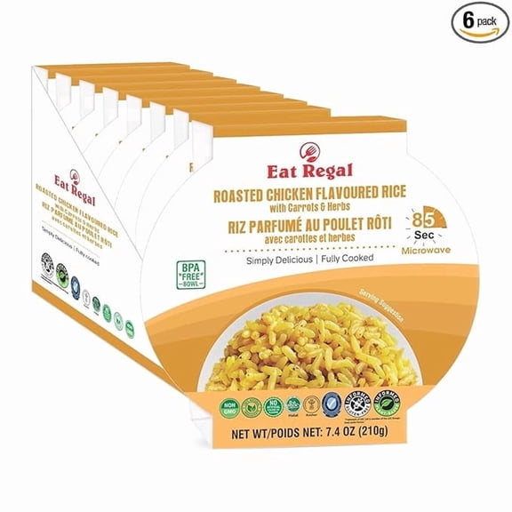 Eat Regal Roasted Chicken Rice Bowl, Microwave in 1.5 Minutes, 210g (pack of 6), Shelf-Stable