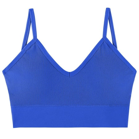 ATOYSOY Women s Ribbed Crop Tank Tops Bra Everyday Bra Spaghetti Strap Yoga Running Activewear Thin Lightly Girls Wirefree Underwear Push Up Bra Breathable Clearance Blue M