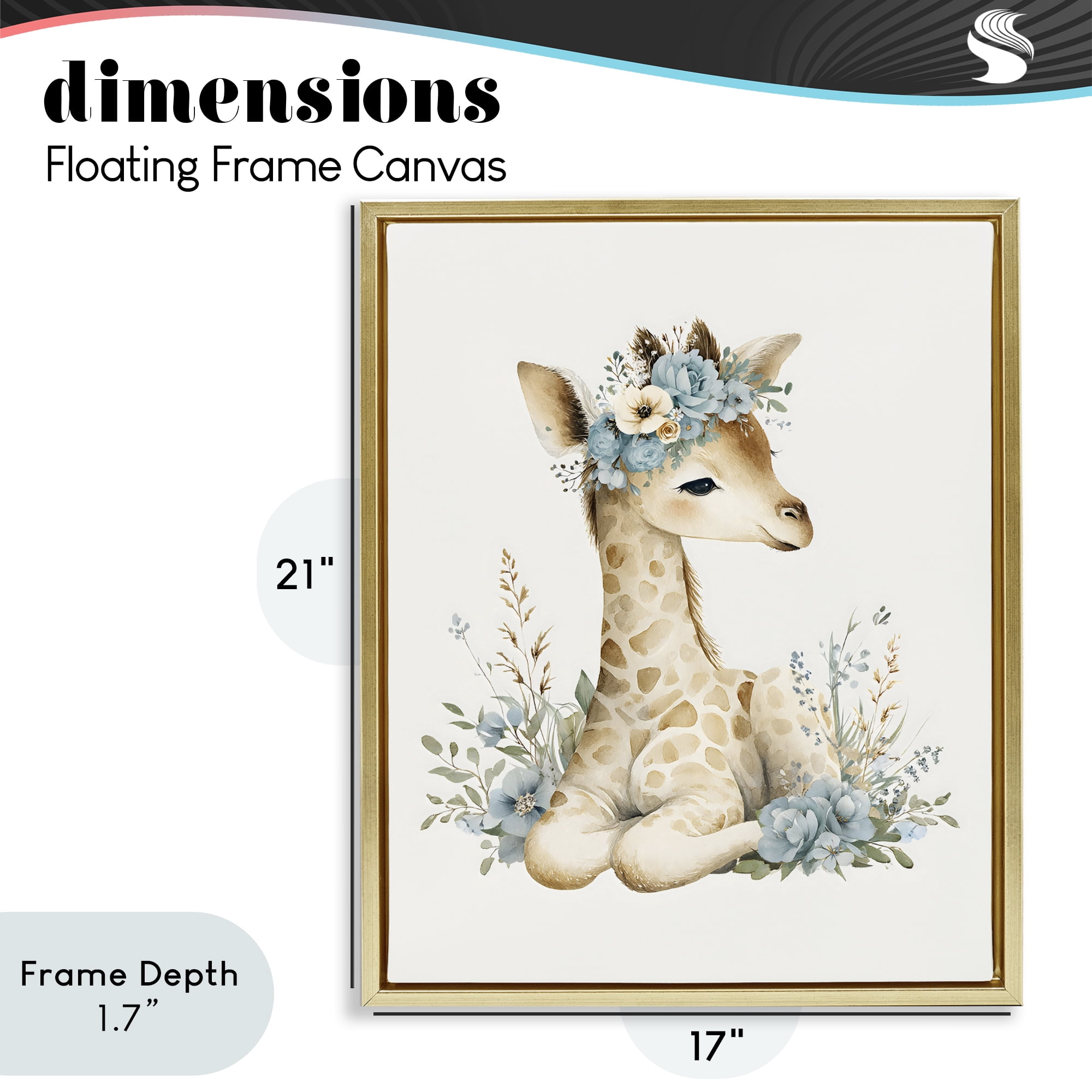 Stupell Industries Watercolor Nursery Giraffe Gold Framed Floater Canvas Wall Art, design by LSR Design Studio