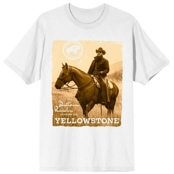 Yellowstone Rip Wheeler On Horse Poster Art Crew Neck Short Sleeve Women's White T-shirt-3XL