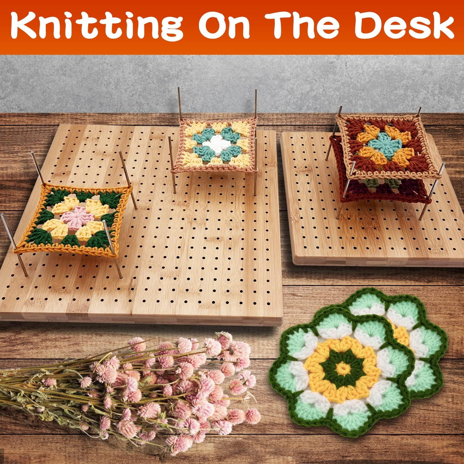 11.8 Inches Bamboo Wooden Board for Knitting Crochet and Granny Squares Blocking Board for Knitting and Crochet Projects Handcrafted Knitting Stainless Steel Pins