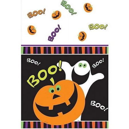 Plastic Pumpkin Boo Halloween Table Cover