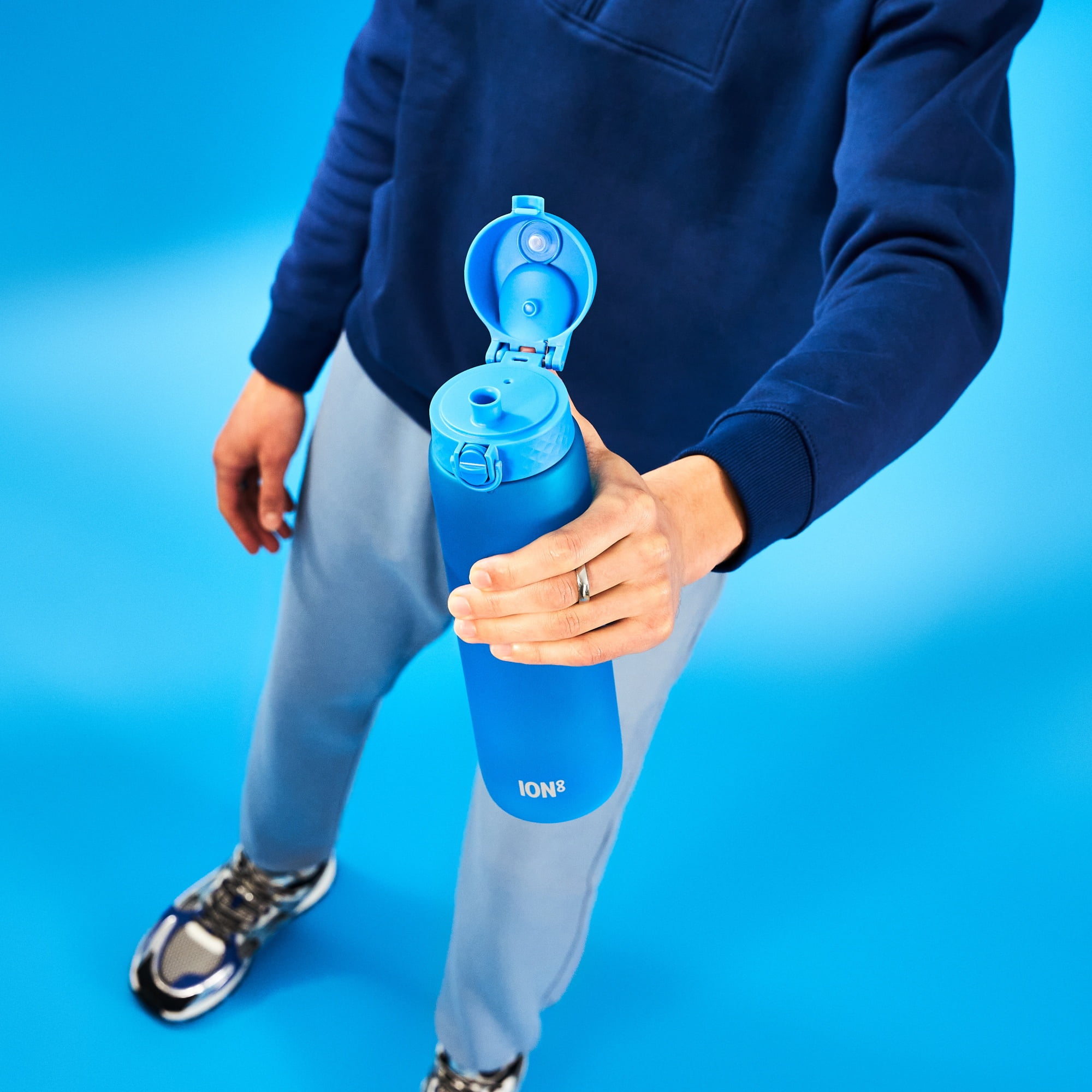ION8 Leak Proof Flip-Top 1 Litre Water Bottle, BPA Free, Dishwasher-Safe, Blue, 1000ml (32oz)