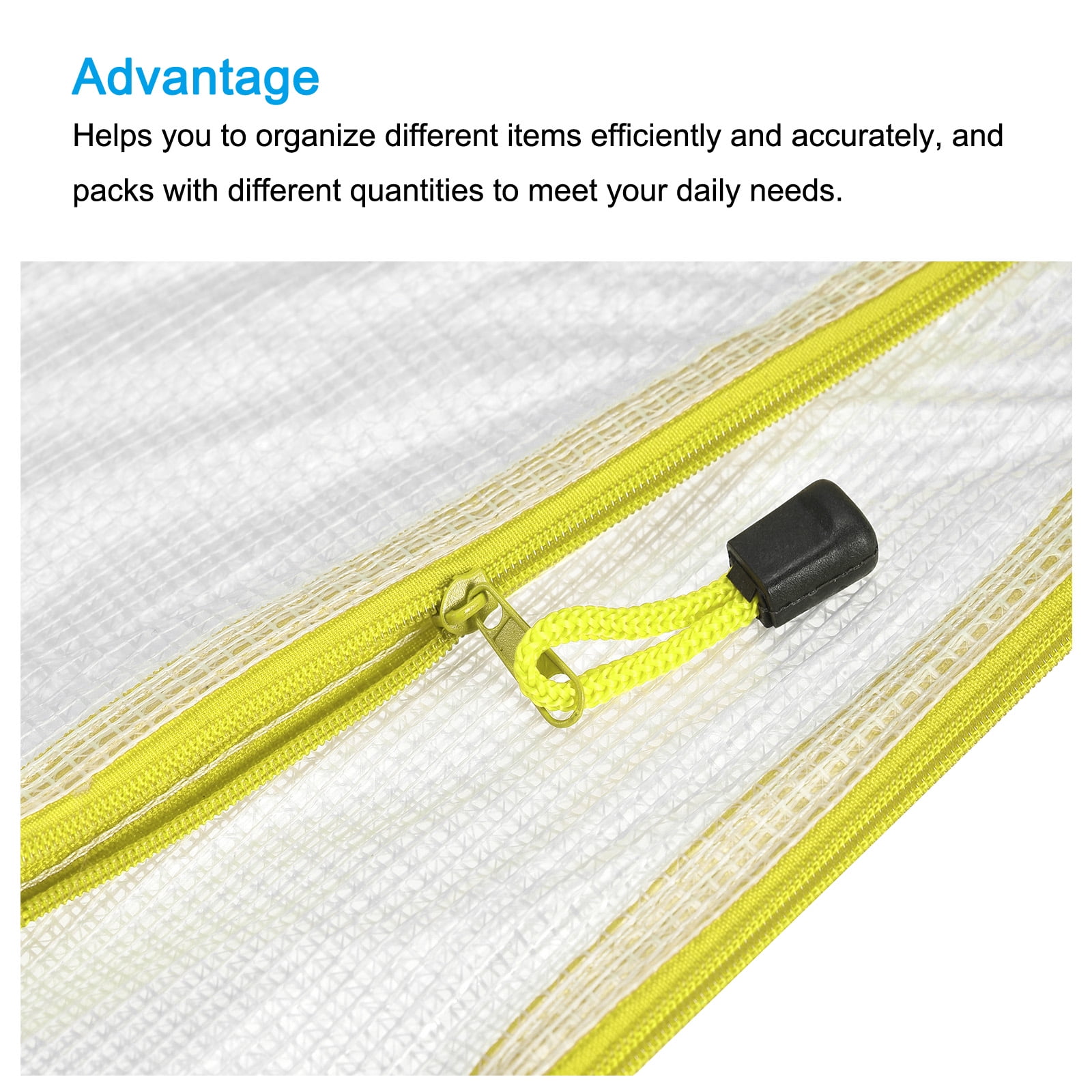 Unique Bargains Mesh Zipper Bag Plastic Zip File Pouch Document Folders Yellow