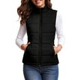thumbnail image 2 of larppty Women Down Vest Waistcoat Solid Color Stand Collar Sleeveless Zipper Jacket Autumn Winter Casual Warm Outerwear (Black, XL), 2 of 6