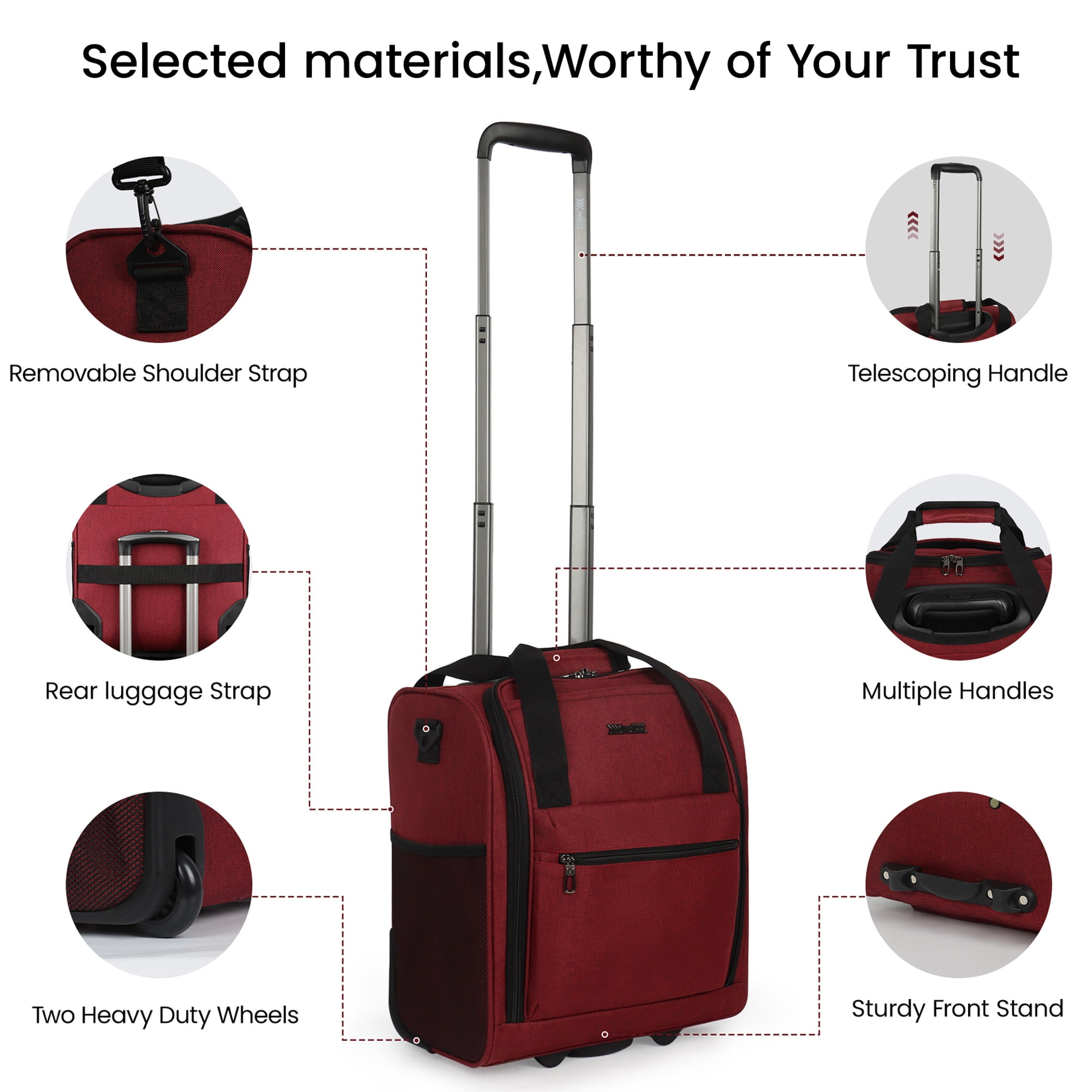 New York Xpress 16" Underseat Carry-on Luggage Lightweight Softside Rolling Suitcase with 2 Wheels, Burgundy - TA13