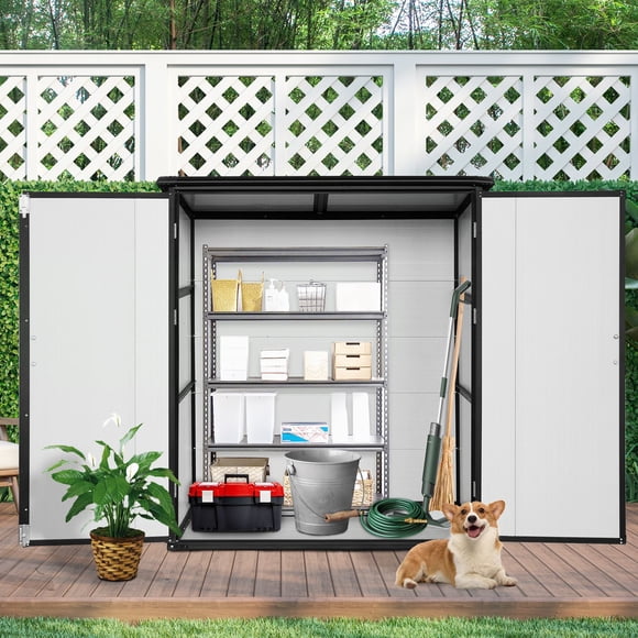 5x3ft Beige & Black Resin Outdoor Storage Shed - Lockable Garden Cabinet for Patio, Deck & Yard | Weatherproof Tool Storage | Durable Polypropylene Design