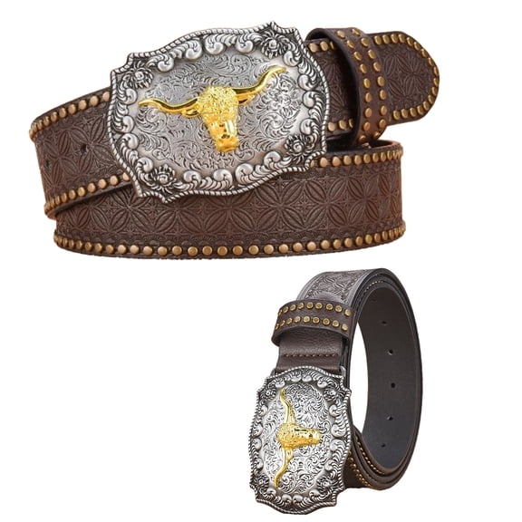 PU Waist Belt with Relief Head Buckle Embossed Pattern Belt Coat Jeans Male Waistband