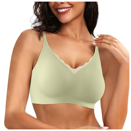 Siilsaa Bras for Women Women s Seamless Bras No Underwire Scalloped Push Up Bras Soft Wireless Full Coverage Everyday Bra Green M