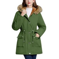 Inleife Winter Coats for Women Women Solid Color Rain Jacket Outdoor Hooded Windproof Loose With Pocket Coat