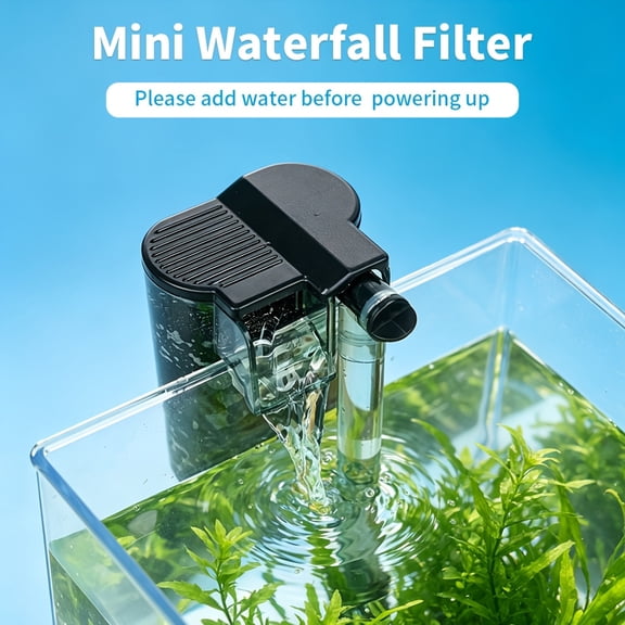 USB Powered Silent 3-in-1 Hang On Back Aquarium Filter, Small Fish Tank Water Circulation Filtration Pump, DC 5V Power Adapter Sold Separately