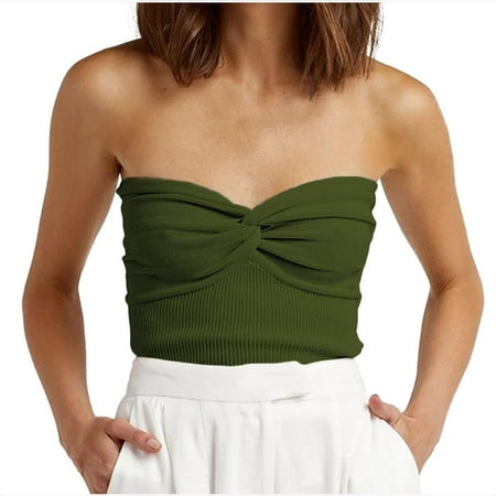 Drses Womens Summer Tops Women s Sexy Strapless Strapless Bra Solid Color Threaded Knitted Top Tops for Women Trendy