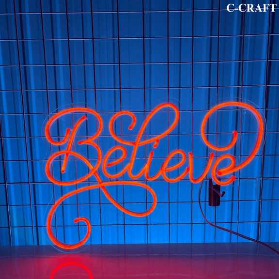 C-CRAFT Believe Neon Sign LED Light 25 inch for Christmas Wall Decor