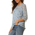 thumbnail image 5 of MODA NOVA Juniors Floral Round Neck Ruffled 3/4 Sleeves Flowy Chiffon Blouse, 5 of 7