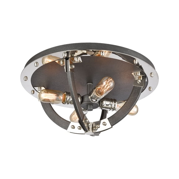 Elk Home 19-Inch Wide Riveted Plate Flush Mount, Silverdust Iron
