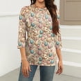 thumbnail image 4 of Womens Tops Easter Casual 3/4 Sleeve Shirts Cute Bunny & Egg Printed T-Shirts Loose Crew Neck Pullover Holiday Three Quarter Length Blouses Camel 2XL, 4 of 5