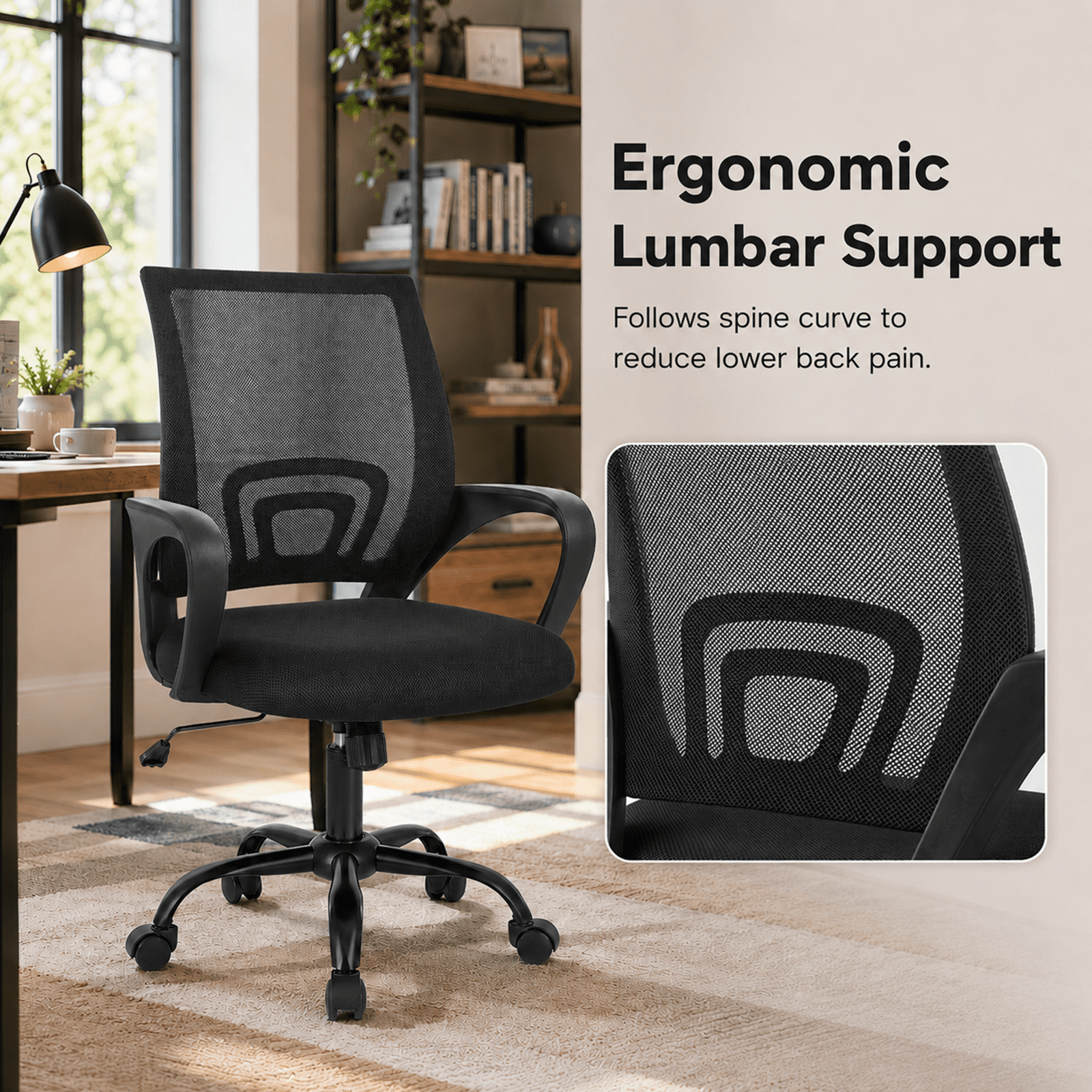 Alvantor 2 Set Office Chair, Ergonomic Mesh Desk Chair with Lumbar Support and Fixed Armrests, Adjustable Height & 360° Swivel, 250lbs