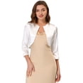 thumbnail image 1 of Elegante Cárdigan Bolero De Satén Con Hombros Descubiertos Y Manga 3/4 Para Mujer Blanco XL, 1 of 5