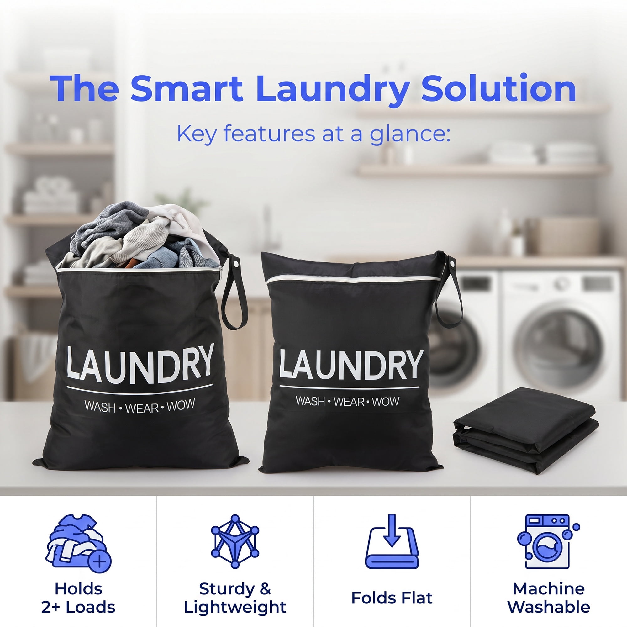 Unique Bargains 2Pcs Oxford Cloth Zipper Mesh Clothes Laundry Bag Black-White 15"x18.9"