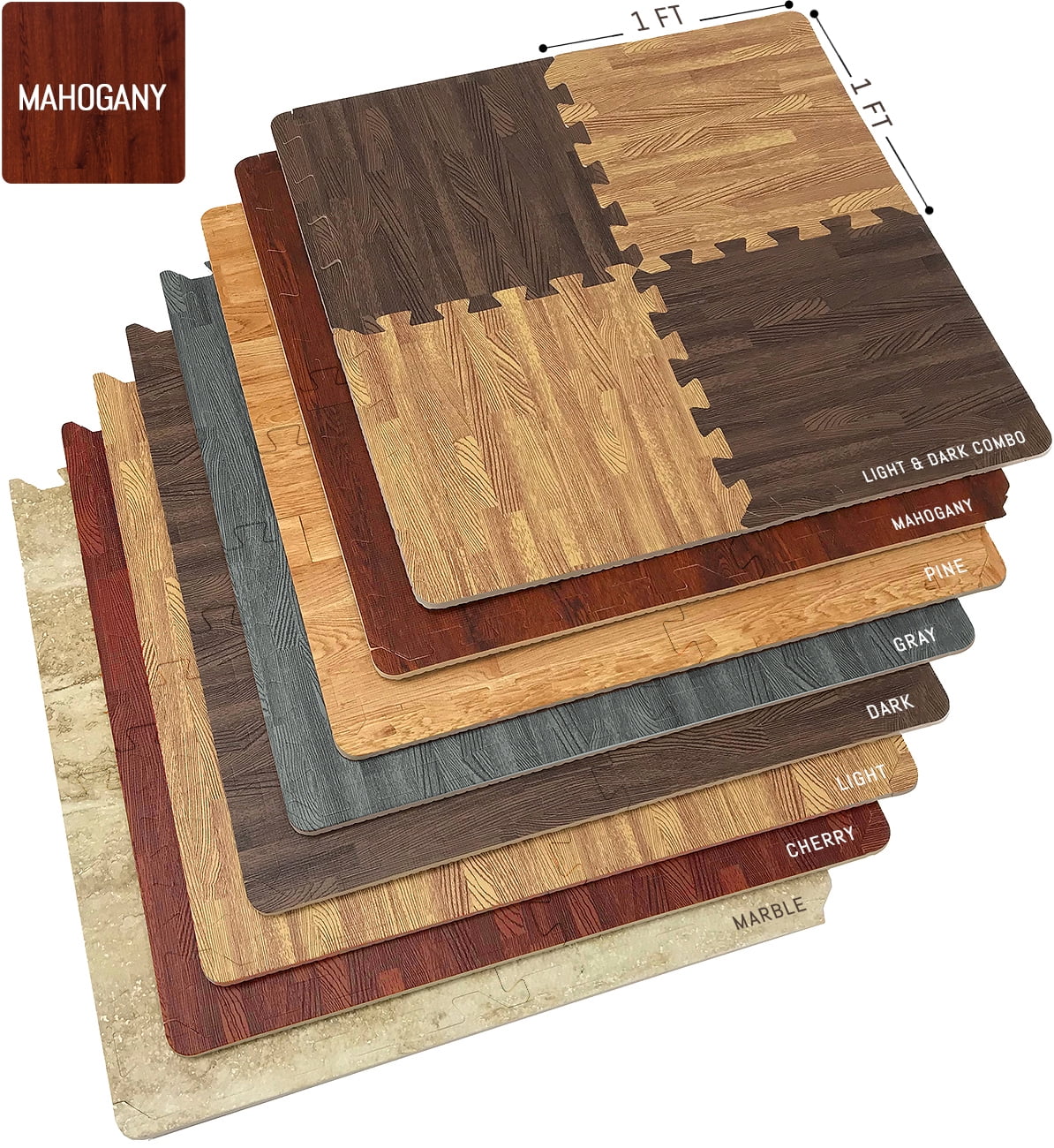 Sorbus Wood Grain Floor Mats Foam Interlocking Mats Each Tile 3/8-Inch Thick Flooring Wood Mat Tiles - Home Office Playroom Basement Trade Show (16 Tiles,16 Sq ft, Combo - Dark Light)