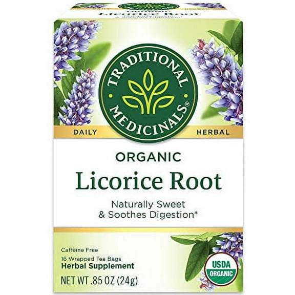 Traditional Medicinals Organic Licorice Root Herbal Tea, Soothes Digestion, (Pack of 1) - 16 Tea Bags