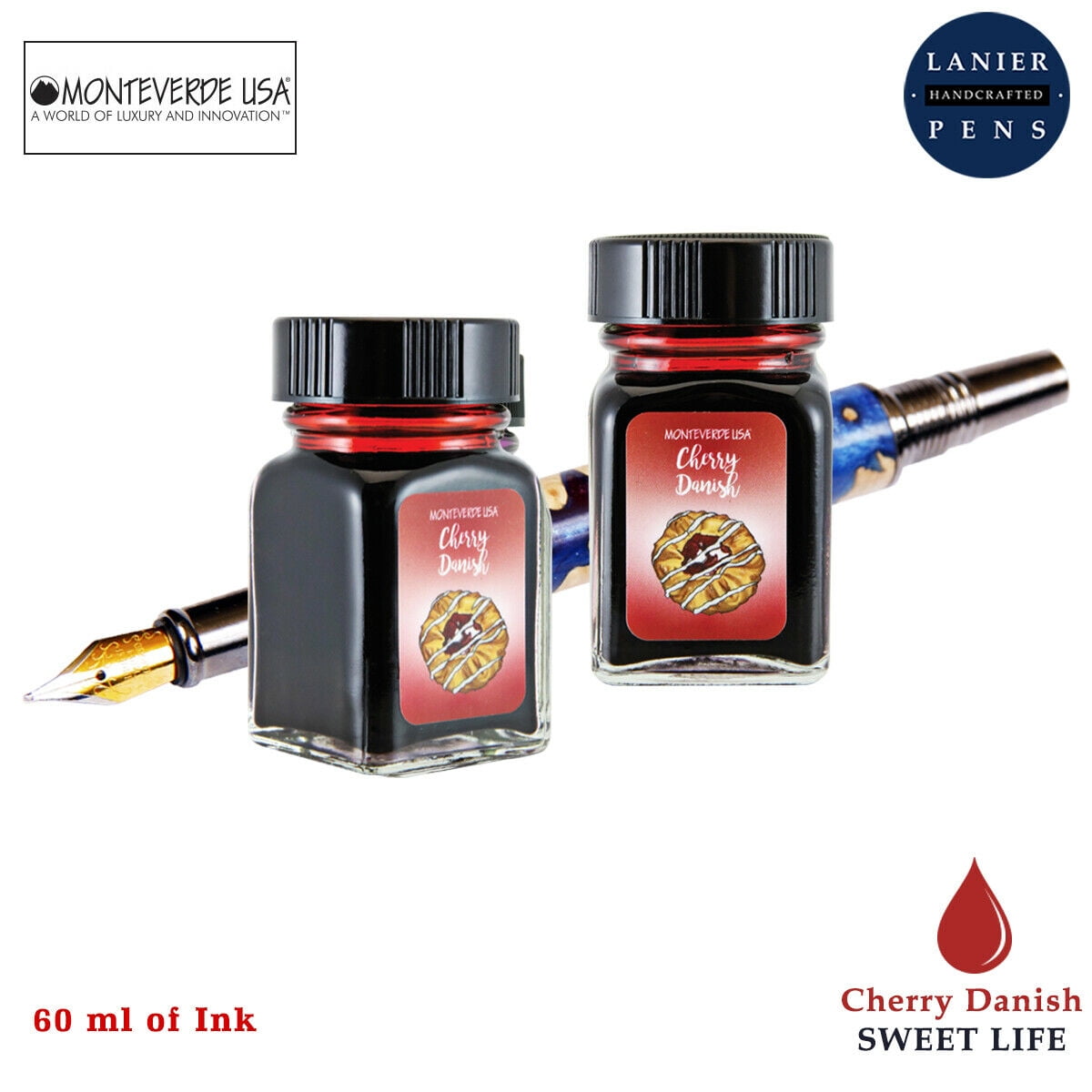 Monteverde 60ml Sweet Life Fountain Pen Ink Bottle (30ml Cherry Danish G309CD Ink Bottle - Pack of 2)