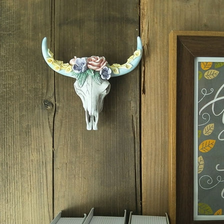 Cow Skull Wall Pendant Succulents Flower Head Miniature Figurines Animal Sculpture Home Hanging Ornaments Decor S