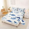 thumbnail image 2 of Castle Fairy Watercolor Striped Fish Bed Sheets 4-Piece,Dot Scale Aquatic Silhouette Full Size Sheets,Navy White,1 Fitted Sheet,1 Flat Sheet and 2 Pillowcases, 2 of 6
