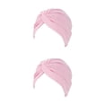 thumbnail image 1 of Sonducket Musulmán Turbante Hijabs Caps Frente Turbantes Sombreros Indian Bonnet Algodón Plisado Elasticidad Beanie Chemo Headwear rosa rosado 2piezas, 1 of 6