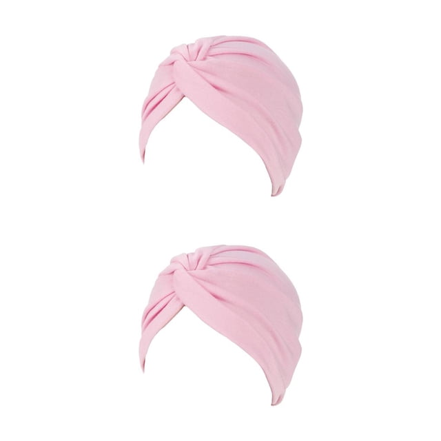 Sonducket Musulmán Turbante Hijabs Caps Frente Turbantes Sombreros Indian Bonnet Algodón Plisado Elasticidad Beanie Chemo Headwear rosa rosado 2piezas