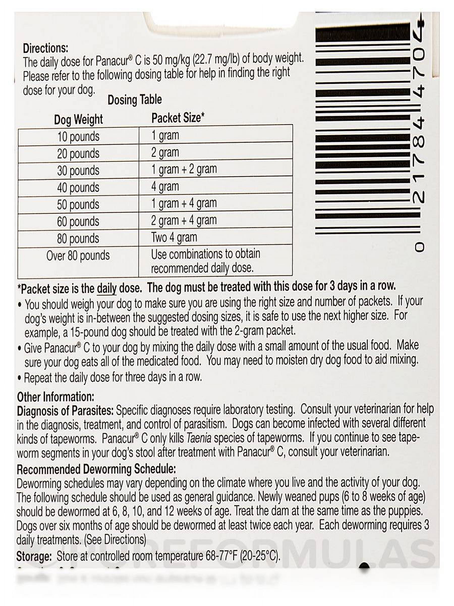 Panacur C Dewormer (Fenbendazole) for Dogs, Three 4-Gram Packets (40 Pounds)