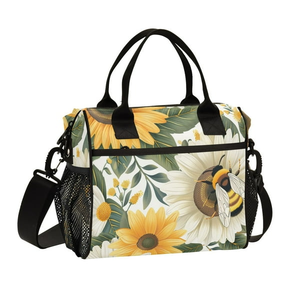 Bee Flowers Cooler Bag Lunch Bag Soft Cooler Cooling Tote Insulated Lunch Box for Adult Men Women