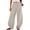 Beige women cotton linen pants a1, variant on Women Cotton Linen Wide Leg Pants Elastic Waist with Pockets Casual Loose Long Trousers for Summer Beach Vacation Lounge Travel, Khaki M