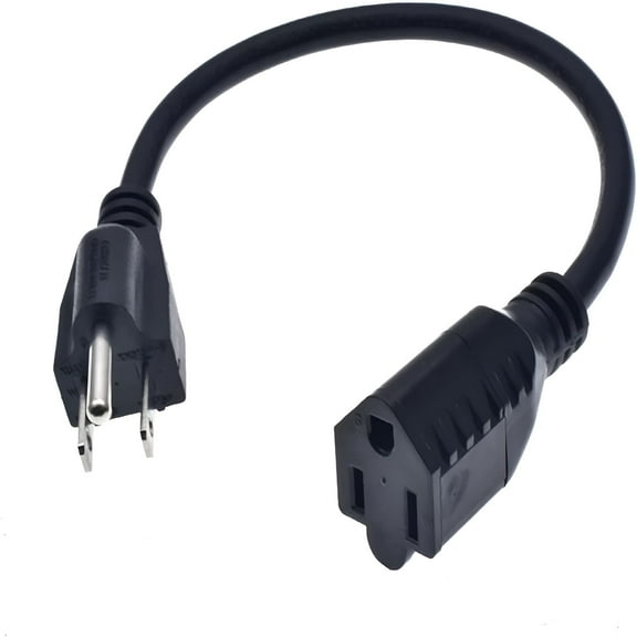GJX Short Power Extension Cord (1FT) - Outlet Saver,3 Prong Male Plug to Female Socket