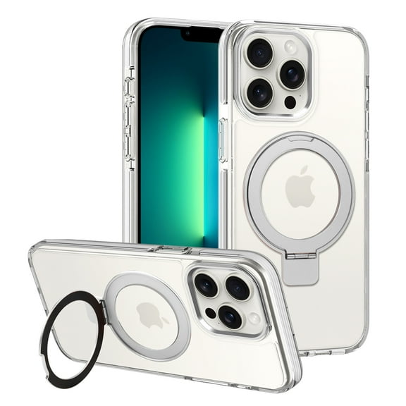 OOK For iPhone 13 Pro Max Case with Magnetic Ring Stand, Compatible with Magsafe Clear Military Drop Protection Phone Stand Shockproof Case Cover, White