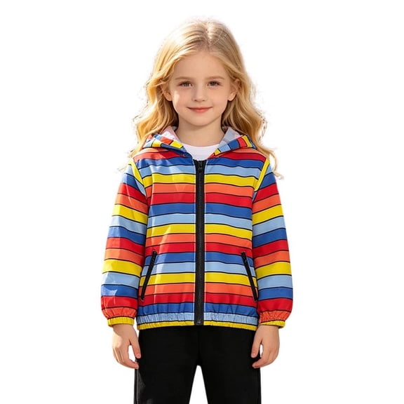 Curuila Kids Infant Girls Coat With Zipper Long Sleeve Striped Print Hooded Jacket For Girls Summer Lightweight Casual Outerwear Size 3-4 Years