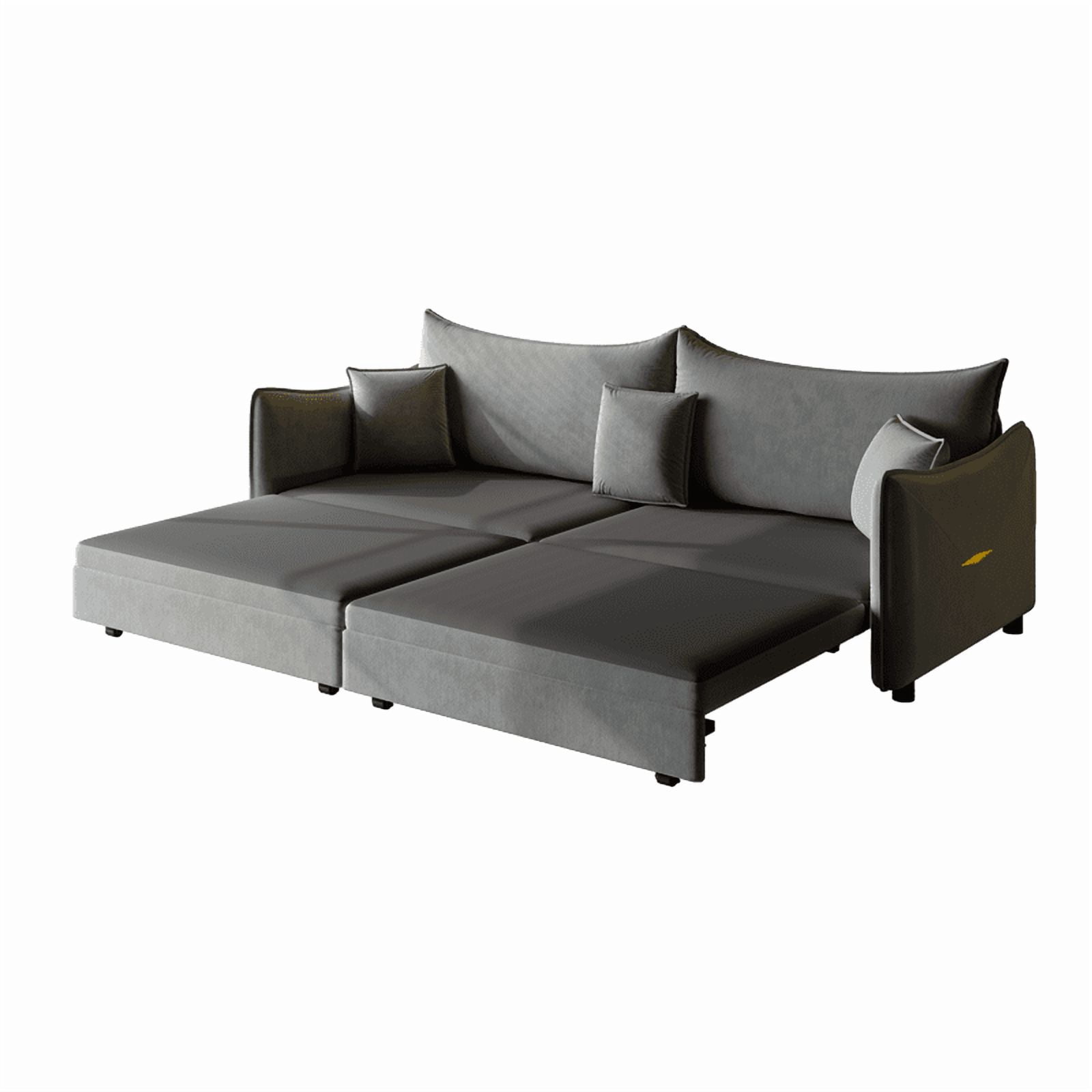 3-in-1 Convertible Pull Out Sofa Bed, 81.9'' King Size Sleeper Sofa Bed with Golden Accent Trim, Velvet 3-Seater Couch with 3 Pillows for Living Room, Small Space, Apartment