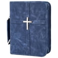 thumbnail image 2 of Bible Cover Carrying Case, PU Leather Book Bag With Handle & Shoulder Strap, Cross Large Carrying Bag Holder, Large Book Protector With Pockets, Multi-Pocket Prayer Book Cover For Church Study,Navy, 2 of 5